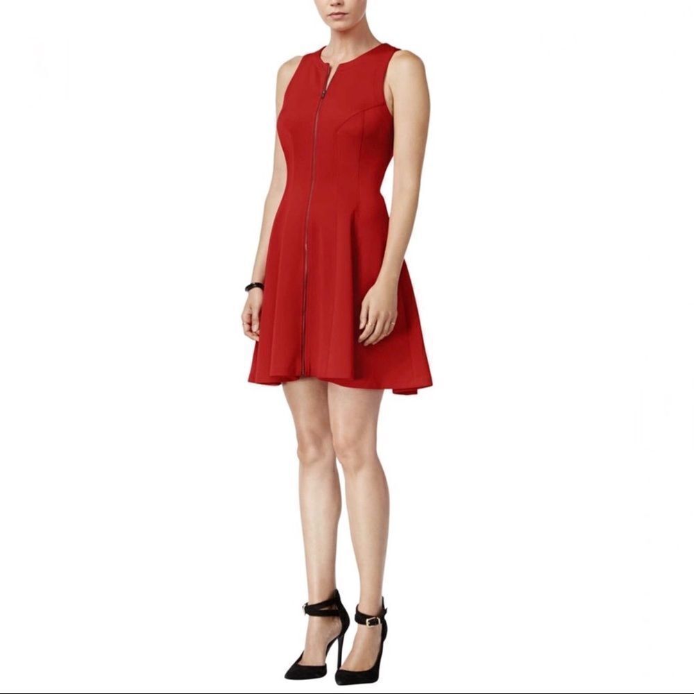 Bar III Red Sleeveless Zip-Front Fit & Flare Mini Dress